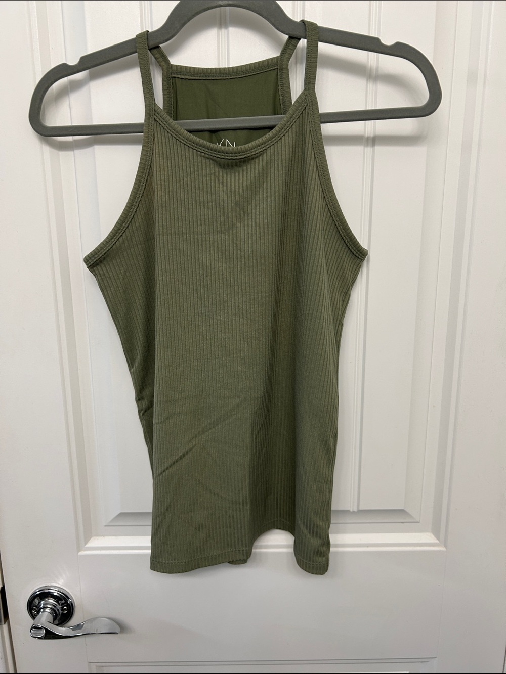 Klassy Network Olive Ribbed High-Neck Tank